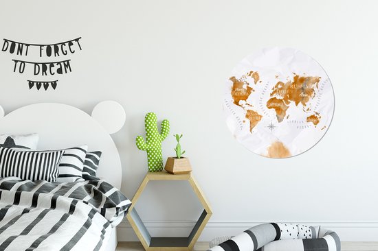 Cercle mural - Aluminium - Carte - Or - Monde - ⌀ 60 cm