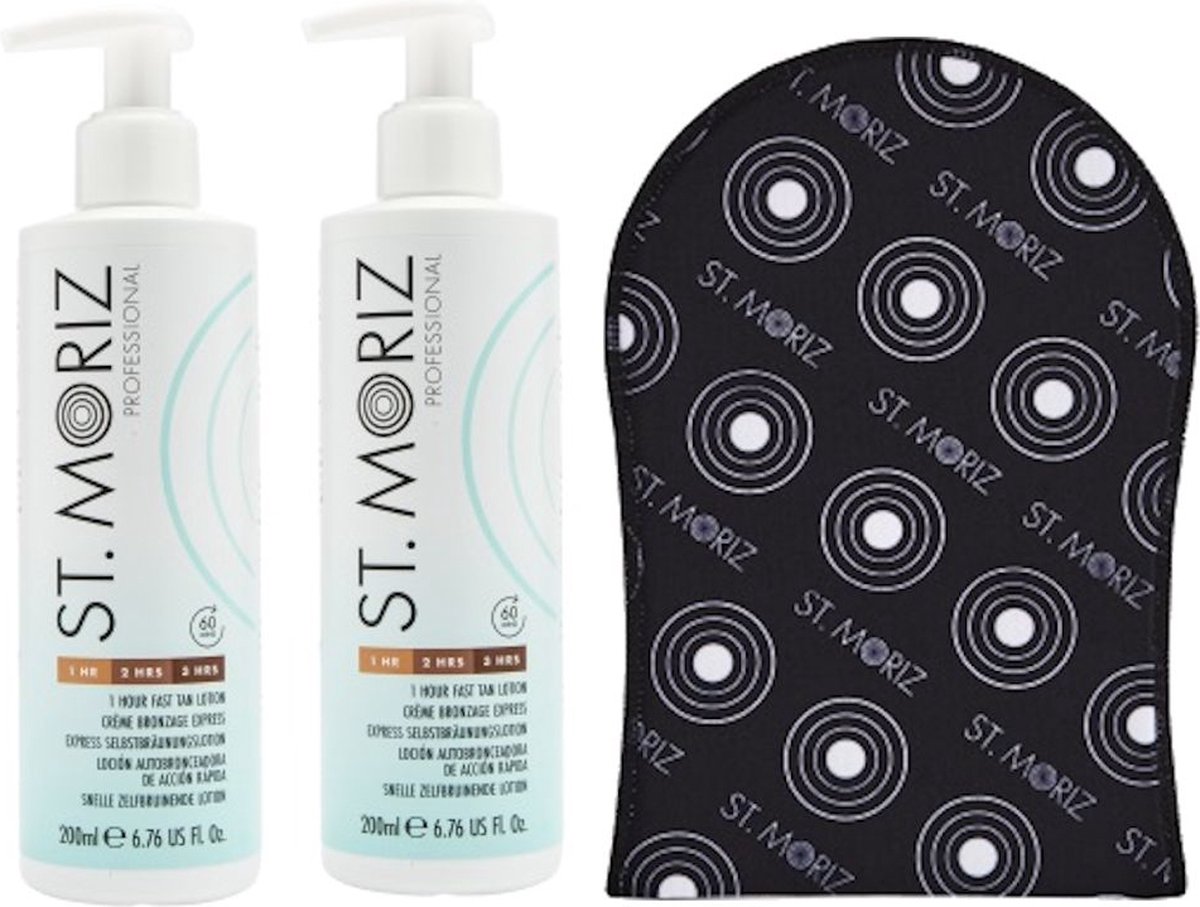 St. Moriz - 1 Hour Fast Tan Lotion 200 ML - 2 pak + GRATIS Tanning Mitt