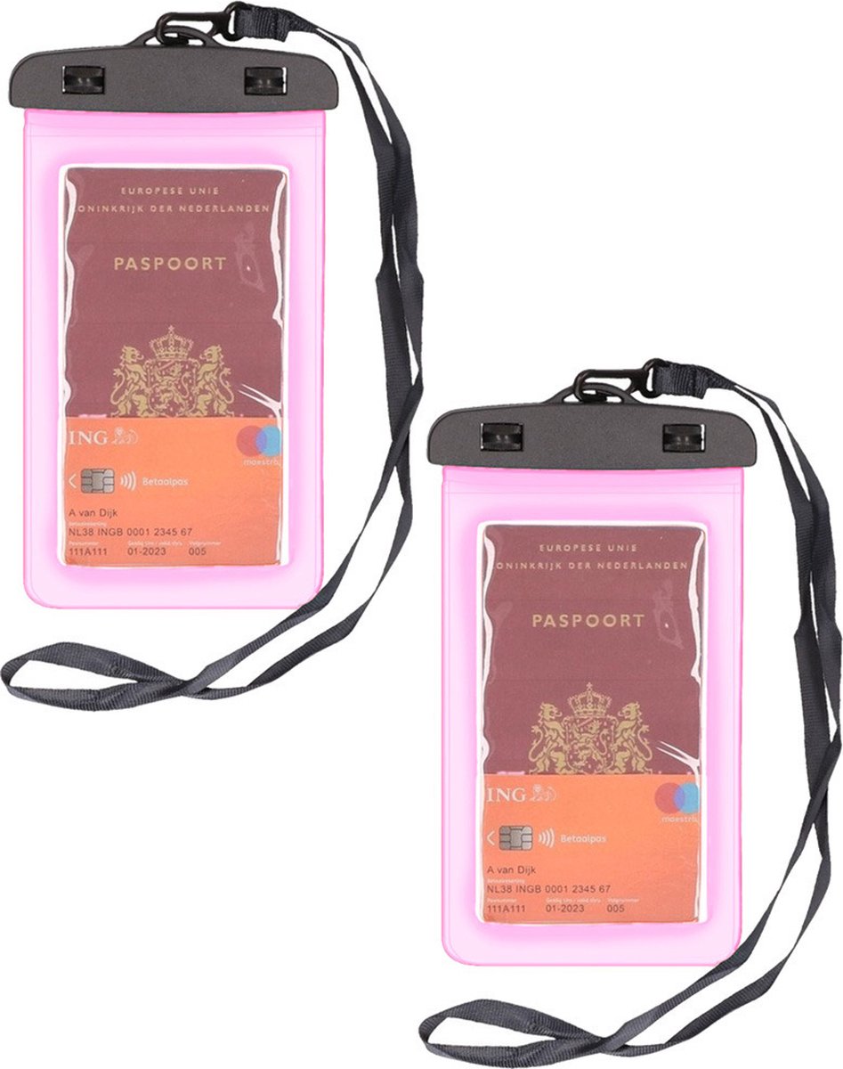 Bellatio Design telefoonhoesje - 2 ST - waterdicht voor alle telefoons tot 6 inch - roze