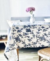 Tafelkleed Bloemen - 300 x 140 cm - Katoen - Natuurlijke Look & Feel - Tafellaken - Beige Blauw