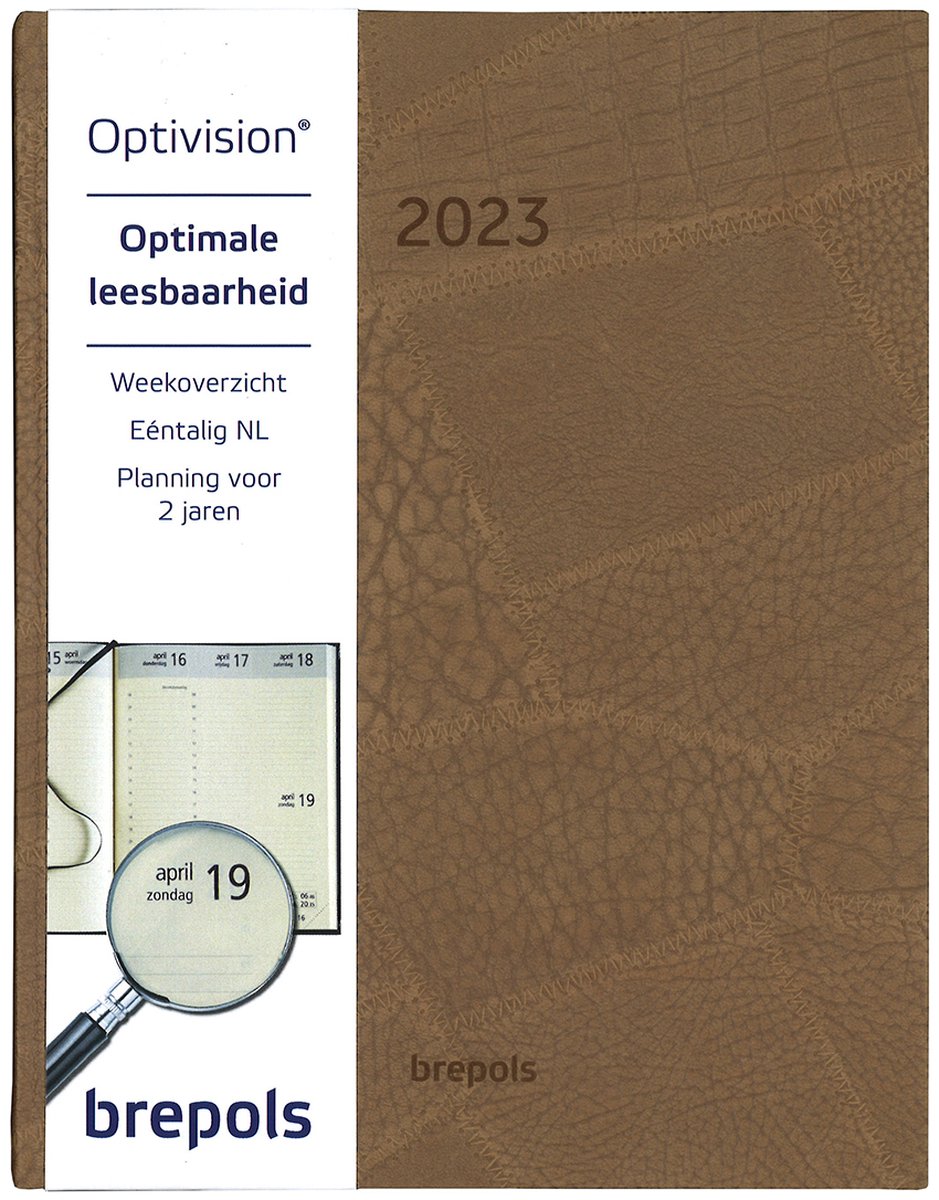 Brepols Agenda 2023 - LUCCA - Optivision NL - Optimaal leesbaar - 17,1 x 22 cm - Bruin