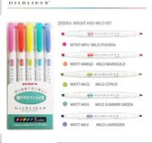 Zebra Mildliner Double Sided Tekstmarker - Fine & Bold – Refresh Bright Colors - Set van 5 + een Zipbag