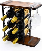 Casier à vin - Design de Luxe - Casier à vin Bois - Casier à vin Métal - Porte-verre à vin - Porte-bouteille de vin - Marron