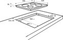 Technische tekening van inbouwmaten voor een 4-zone inductiekookplaat.