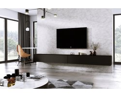 Meubel Square - TV meubel DIAMOND - Mat Zwart - 300cm (2x150cm) - Hangend TV Kast
