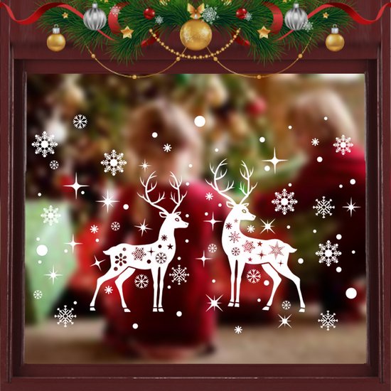 Kerst Raamstickers Kerst Stickers Kerst Raamdecoratie Rendier Raamstickers Sneeuwvlokken Kerst Raamversiering – Stuks