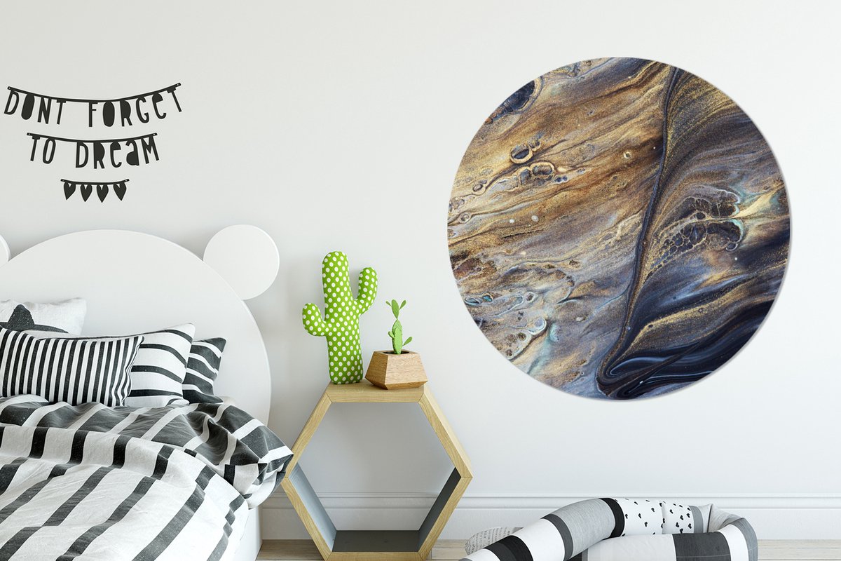WallCircle - Wandcirkel - Muurcirkel - Marmer - Goud - Waterverf - Textuur - Marmerlook - Aluminium - Dibond - 120x120 cm - Binnen en Buiten XXL