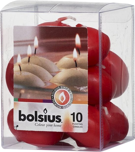 BERKATMARKT - Bolsius 10 stuks decoratieve drijvende kaarsen wax rood H 3,5 cm Ø 4,5 cm [Energieklasse B]