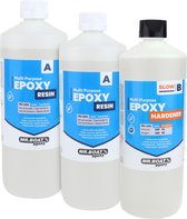 Mr.Boat Epoxy Universal - 3000 grammes - Résine transparente / Résine époxy - Avec bloqueur UV - Tasses à mélanger - Gants - Abaisse-langue