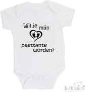 100% katoenen Romper "Wil je mijn peettante worden?" Unisex Katoen Wit/zwart Maat 62/68