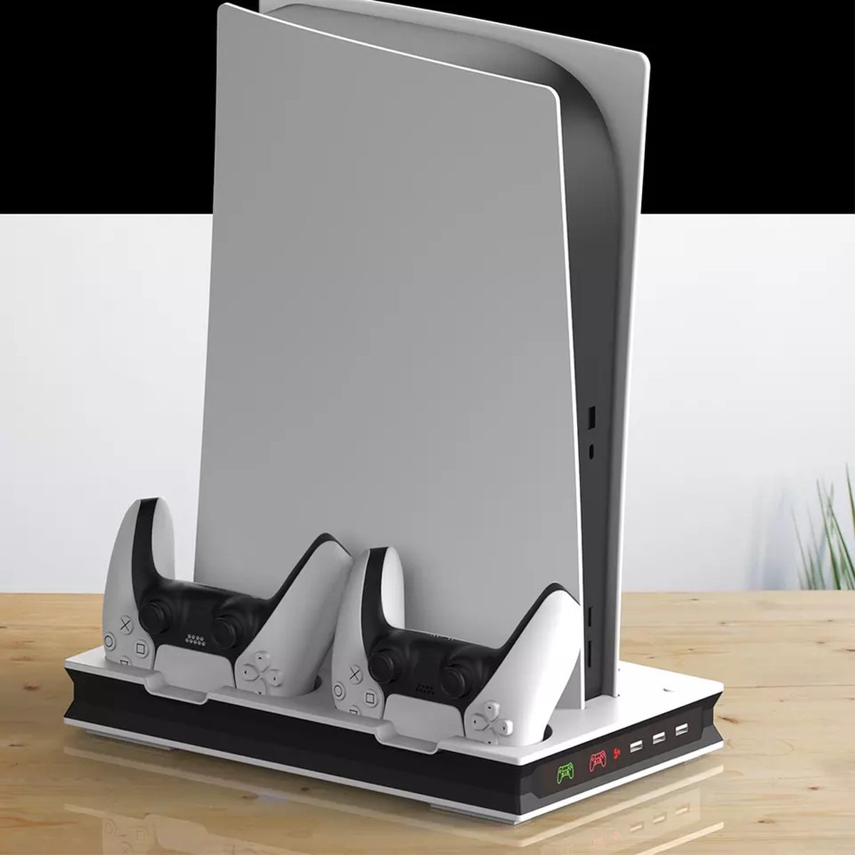 Oplaadstation Geschikt voor Playstation 5 Console - Docking Station - Controller Charger - Standaard - 2x Koelende Ventilators - USB HUB - Game Accessoires voor PS5 - Wit