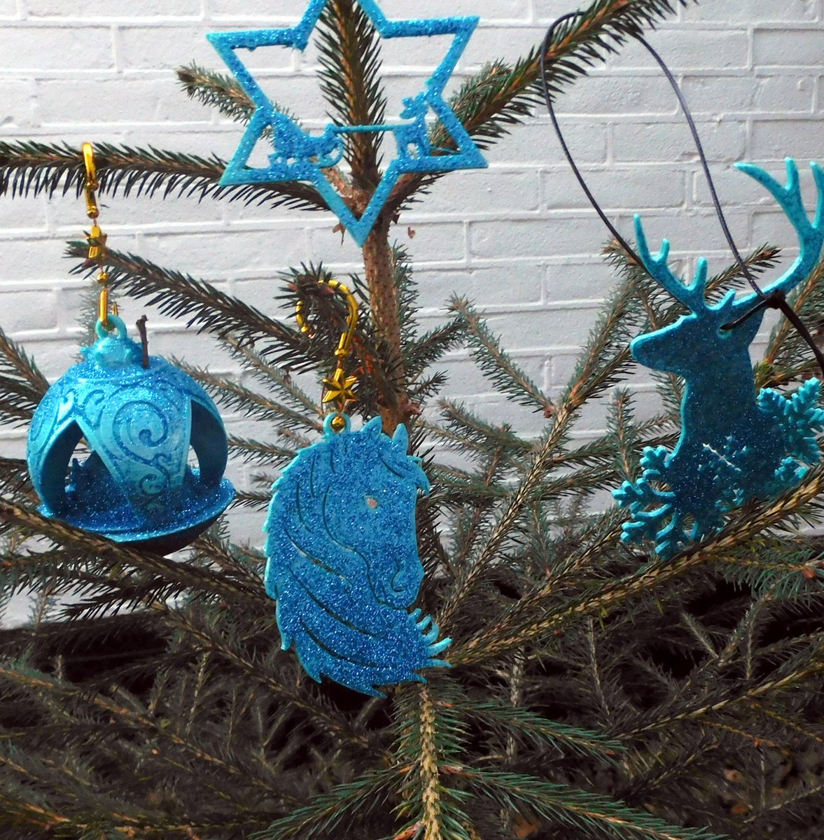 Hetty'S - Unieke set turquoise Kerstboomhangers - Paard - Hertje- Bal - Ster-