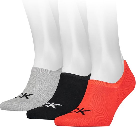 Calvin Klein Footie High Cut Logo (3-pack) - heren onzichtbare sokken - rood dessin - Maat: One size