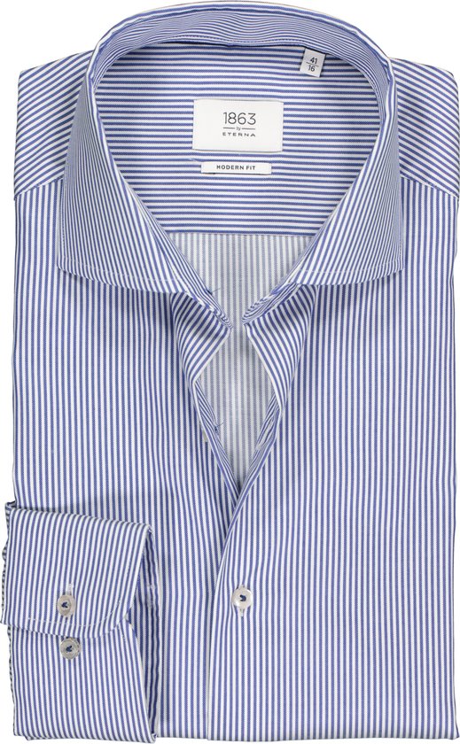 ETERNA 1863 modern fit premium overhemd - 2-ply twill heren overhemd - blauw met wit gestreept - Strijkvrij - Boordmaat: 46