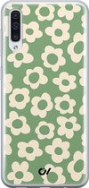 Hoesje geschikt voor Samsung Galaxy A50 - Retro Cute Flowers - Bloemen - Groen - Soft Case Telefoonhoesje - TPU Back Cover - Casevibes