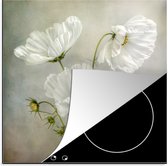 KitchenYeah® Inductie beschermer 78x78 cm - Bloemen - Stilleven - Klaproos - Wit - Botanisch - Kookplaataccessoires - Afdekplaat voor kookplaat - Inductiebeschermer - Inductiemat - Inductieplaat mat