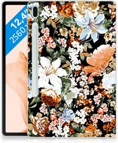 Siliconen Hoesje geschikt voor Samsung Galaxy Tab S7FE Dark Flowers