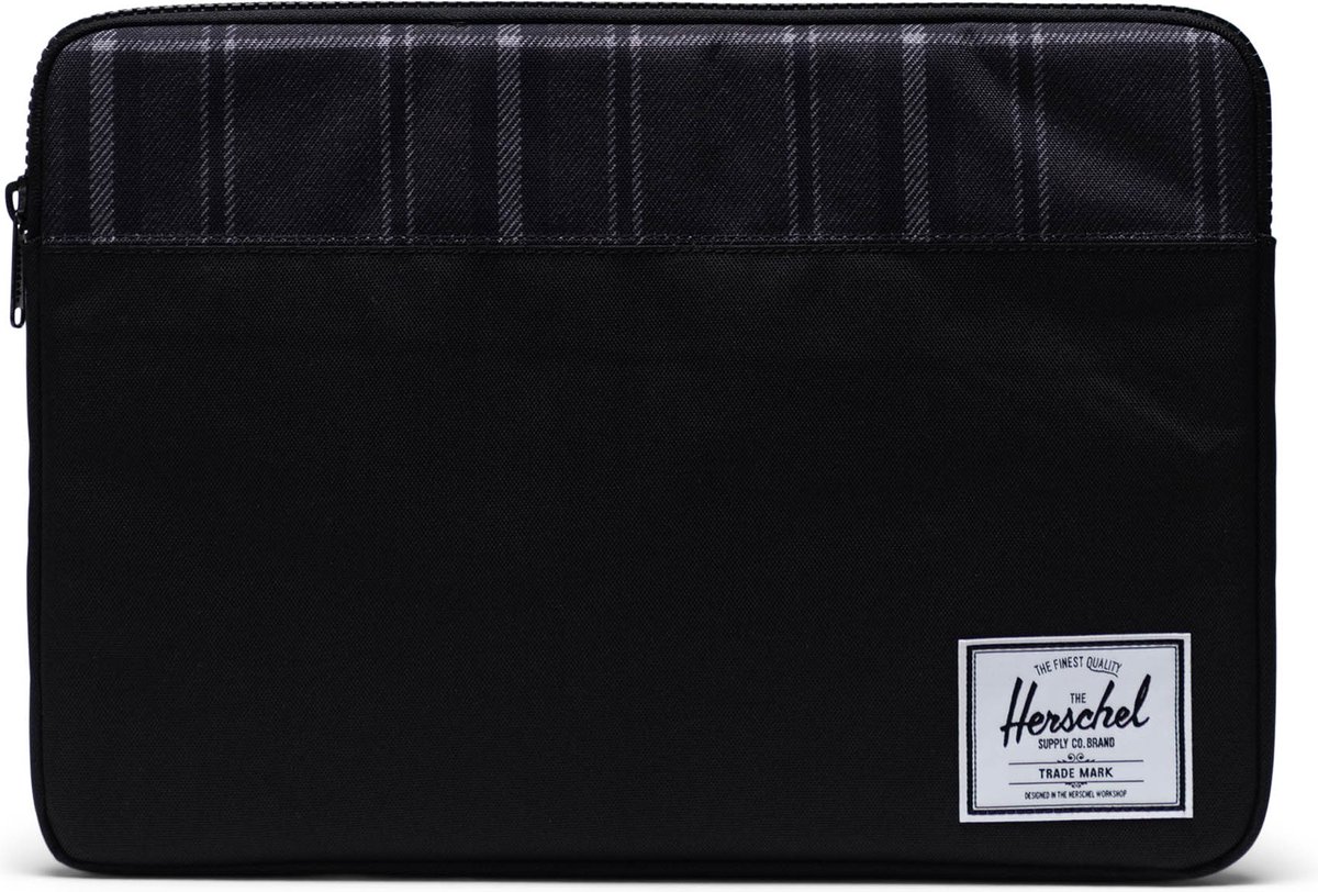 Anchor Sleeve 15-16 Inch - Black/Grayscale Plaid / Tijdloze laptophoes met ritssluiting & fleece voering - voor Macbook - Thinkpad / Beperkte Levenslange Garantie / Zwart
