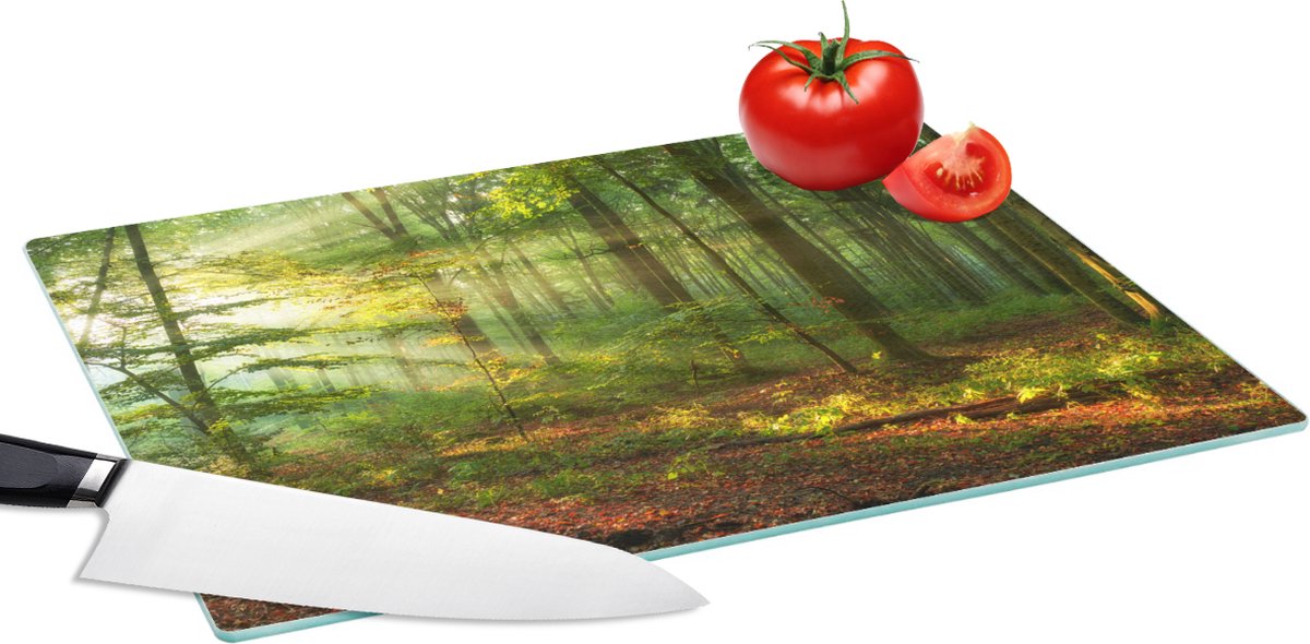 Glazen Snijplank - 39x28 - Zon - Bos - Bomen - Natuur - Herfst - Snijplanken Glas