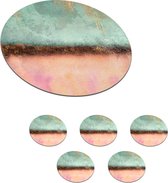 Onderzetters voor glazen - Rond - Goud - Verf - Abstract - Groen - Roze - 10x10 cm - Glasonderzetters - 6 stuks
