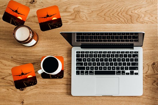 Dessous de Sous-verres - Coucher de soleil - Avion - Oranje - Soleil - 10x10 cm - Dessous de verre - 6 pièces