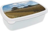 Broodtrommel Wit - Lunchbox - Brooddoos - Trekker - Boerderij - Platteland - Oogsten - Graan - 18x12x6 cm - Volwassenen