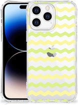 Housses de téléphone à la Trendy Apple iPhone 14 Pro Max Coque de téléphone avec bord transparent Waves Yellow