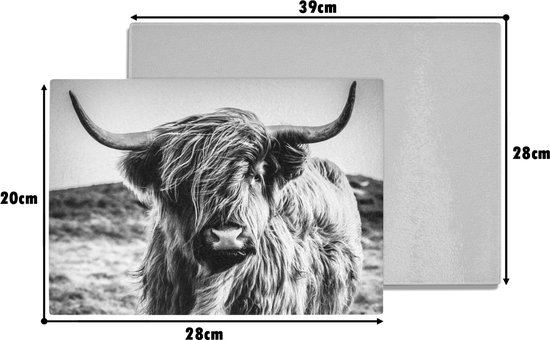 Planche à découper en Verres - 28x20 - Scottish Highlander - Nature - Vache - Zwart - Wit - Planches à découper en Glas