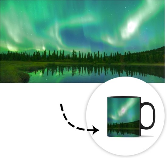 Magische Mok - Foto op Warmte Mokken - Koffiemok - Noorderlicht - Bomen - Water - Alaska - Magic Mok - Beker - 350 ML - Theemok