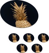 Onderzetters voor glazen - Rond - Ananas - Goud - Verf - Zwart - Fruit - Luxe - 10x10 cm - Glasonderzetters - 6 stuks
