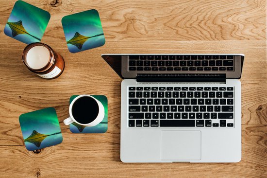 Sous- Sous-verres pour verres - Aurores boréales - Berg - Water - Islande - Nature - 10x10 cm - Sous-verres en verre - 6 pièces