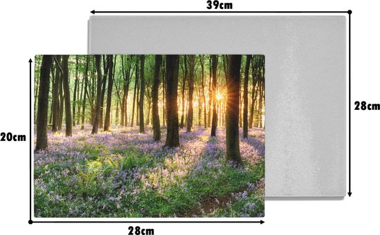 Planche à découper en Verres - 28x20 - Forêt - Fleurs - Lavande - Soleil - Violet - Nature - Planches à découper en Glas