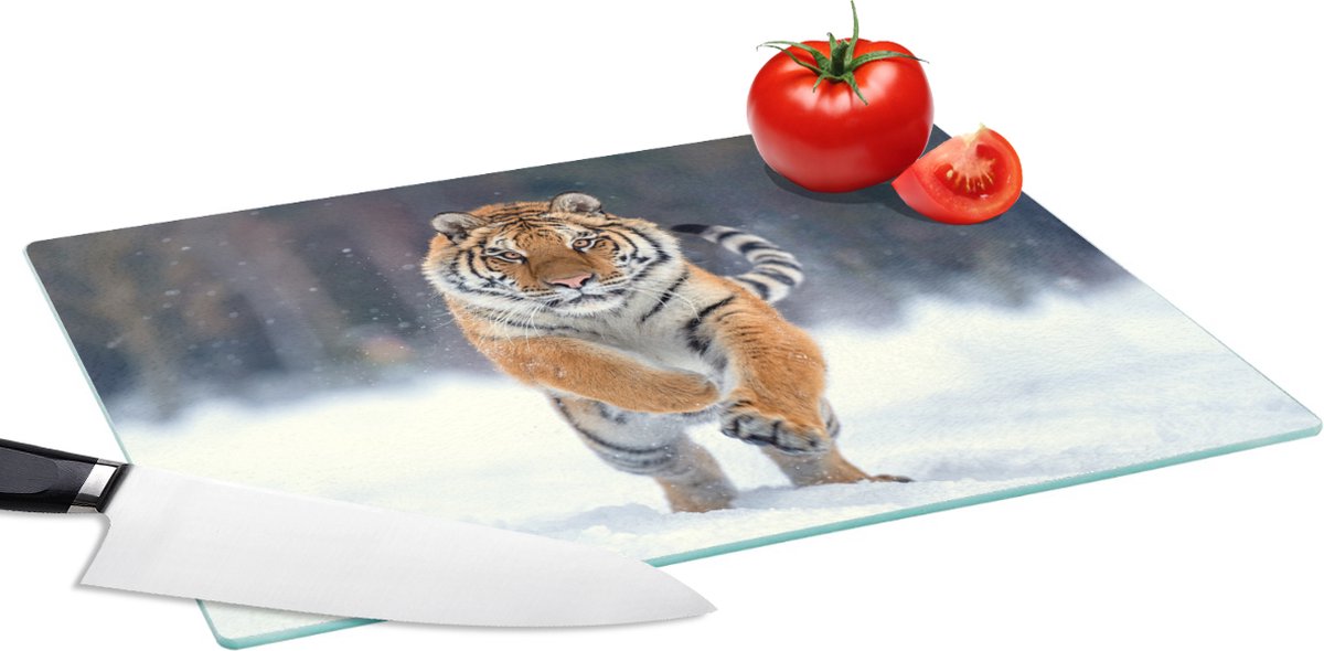Glazen Snijplank - 39x28 - Tijger - Landschap - Sneeuw - Winter - Dieren - Snijplanken Glas