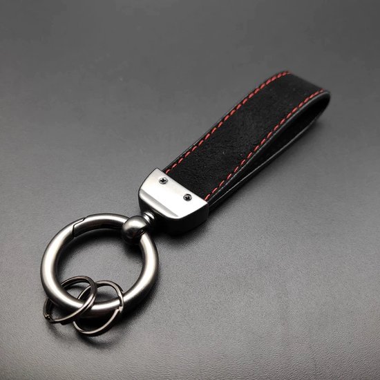 Luxe sleutelhanger BMW Keychain Alcantara zwarte rood Stoffen