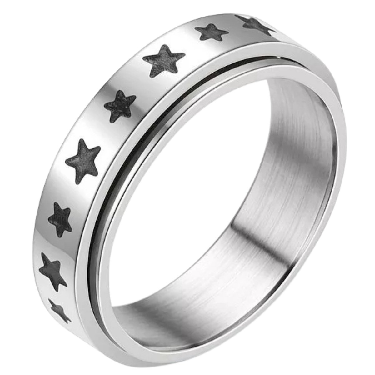 Anxiety Ring - (Sterretjes) - Stress Ring - Fidget Ring - Draaibare Ring - Spinning Ring - Spinner Ring - Zilver Plated - (20.75 mm / maat 65)