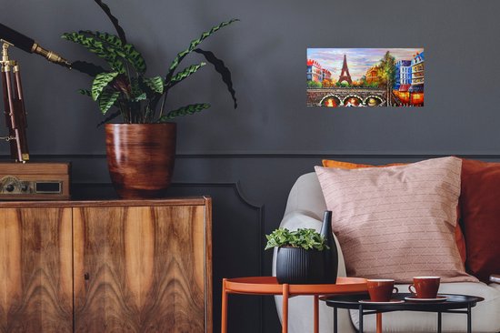 Muurstickers - Sticker Folie - Schilderij - Olieverf - Eiffeltoren - Parijs - Water - 40x20 cm - Plakfolie - Muurstickers Kinderkamer - Zelfklevend Behang - Zelfklevend behangpapier - Stickerfolie