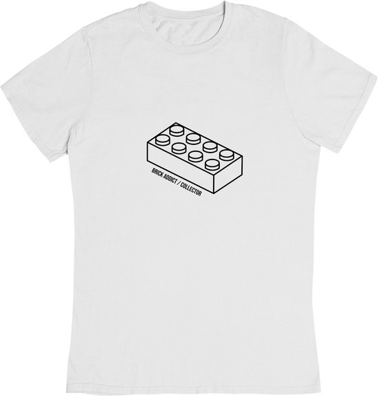 Lego Brick T-Shirt Wit - Addict Collector - Leuk Grappig Verzamelaar