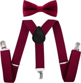 Fako Fashion® - Kinder Bretels Met Vlinderstrik - Kinderbretels - Vlinderdas - Strik - 65cm - Bordeaux Rood