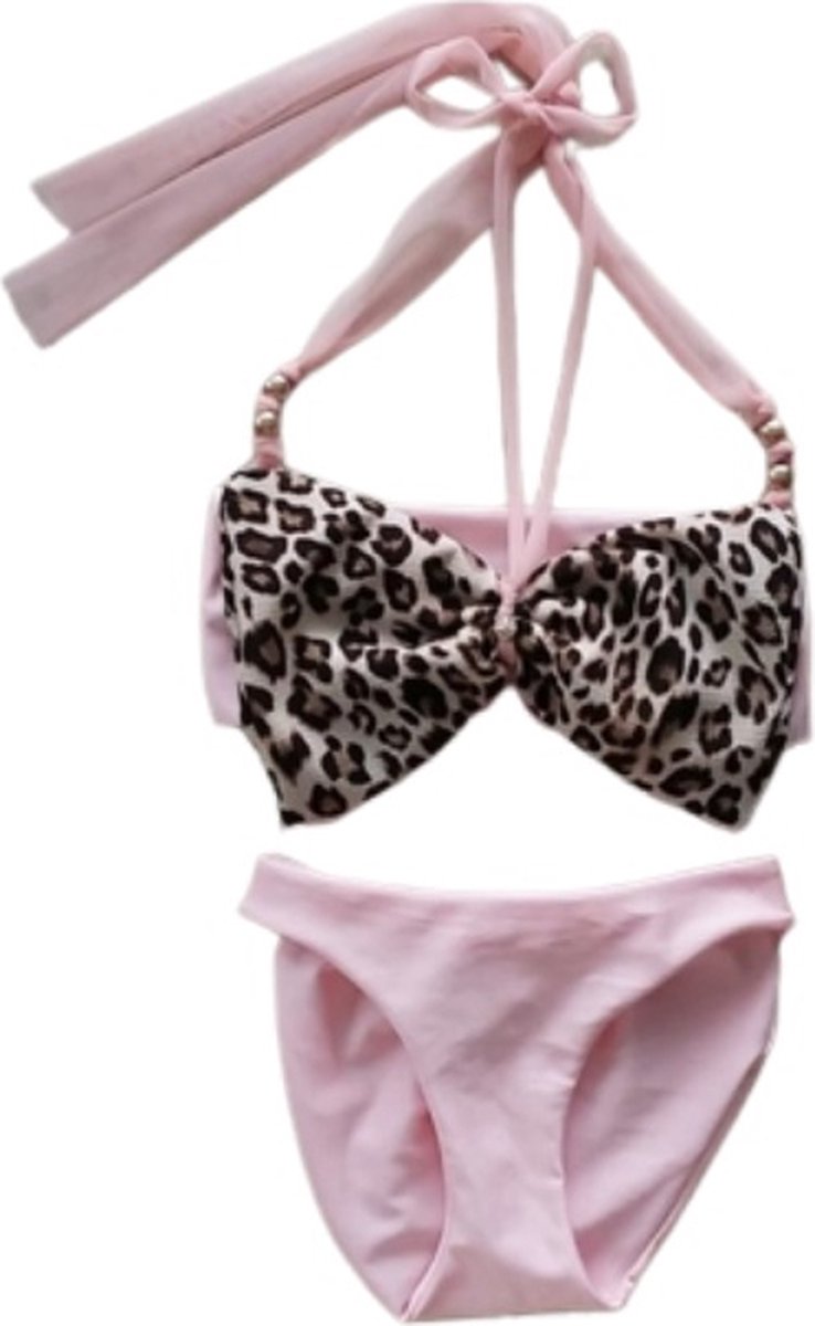 Maat 80 Bikini roze panter strik dierenprint Baby en kind zwemkleding roze - Merkloos