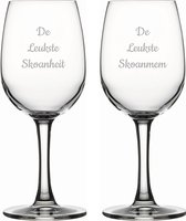 Gegraveerde witte wijnglas 26cl De Leukste Skoanheit-De Leukste Skoanmem