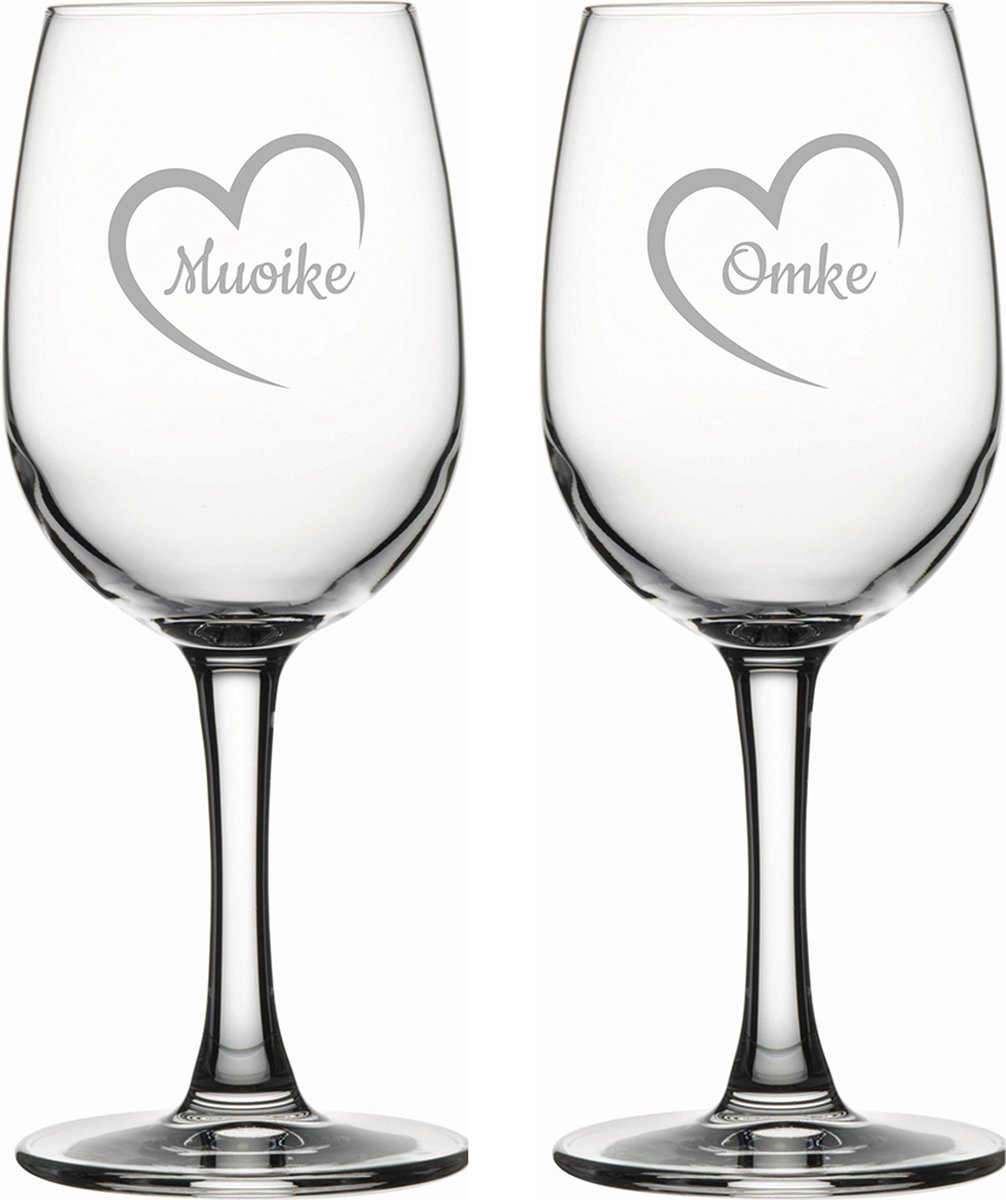 Gegraveerde witte wijnglas 26cl Muoike mei hert & Omke mei hert