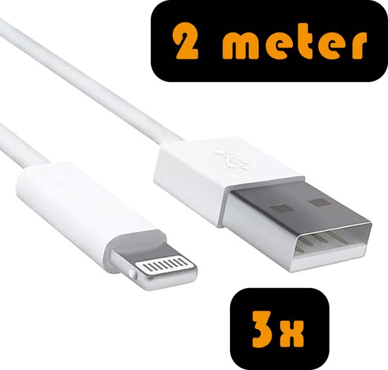 3 stuks - iPhone Oplaad Kabel Lightning - 2 meter - 12 / 12 PRO / 12 PRO  MAX / 11/ 11... | bol.com