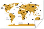 Wereldkaart dieren geel Plexiglas 300x200 cm