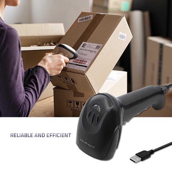 Qoltec Laserscanner 1D | USB | Zwart.