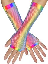 Boland - Handschoenen elleboog New York regenboog Regenboog,Neon - Volwassenen - Vrouwen - Hippie - 80's & 90's - Disco- Pride - Progress