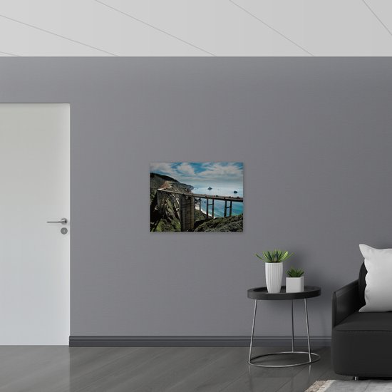 WallClassics - Bois - Bridge de Bixby Creek - Amérique - 80x60 cm - 12 mm d'épaisseur - Photo sur Bois (Avec Système d'accrochage)