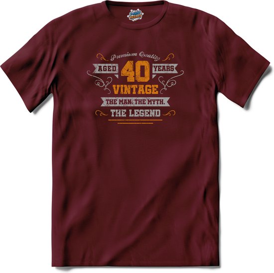 40 Jaar vintage legend - Verjaardag cadeau - Kado tip - T-Shirt - Heren - Burgundy - Maat XXL
