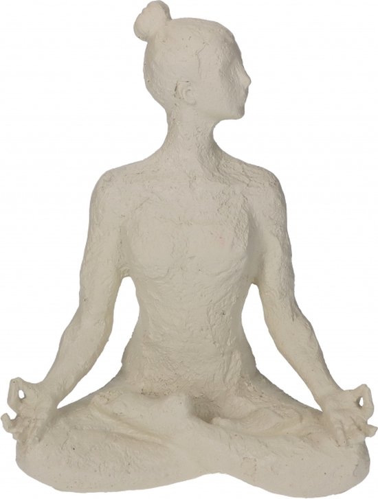Deco Beeld Vrouw Yoga - Polystone - Wit - 18 x 24 x 11 cm (BxHxD)
