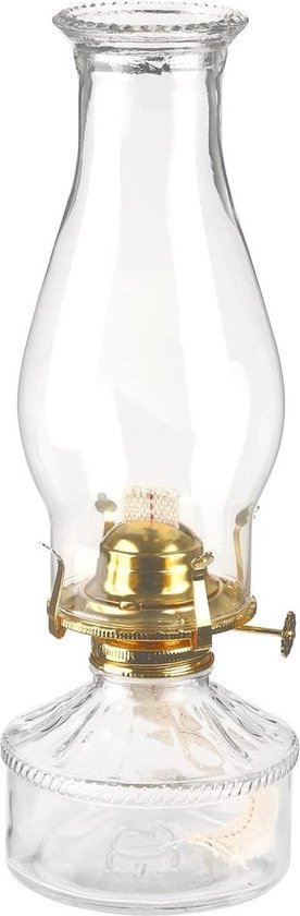 OnlyQuality - Olielamp glas petroleumlamp 33 cm- grote klassieke olielamp voor gebruik binnenshuis
