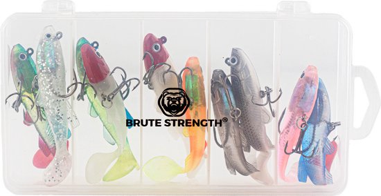 Brute Strength - Kunst Aas Set - Roofvissen Pluggen Met Haak Set Voor Snoek Baars Roofvis kunstaas - 8 cm - 10 Stuks - Shads - Brute Strength